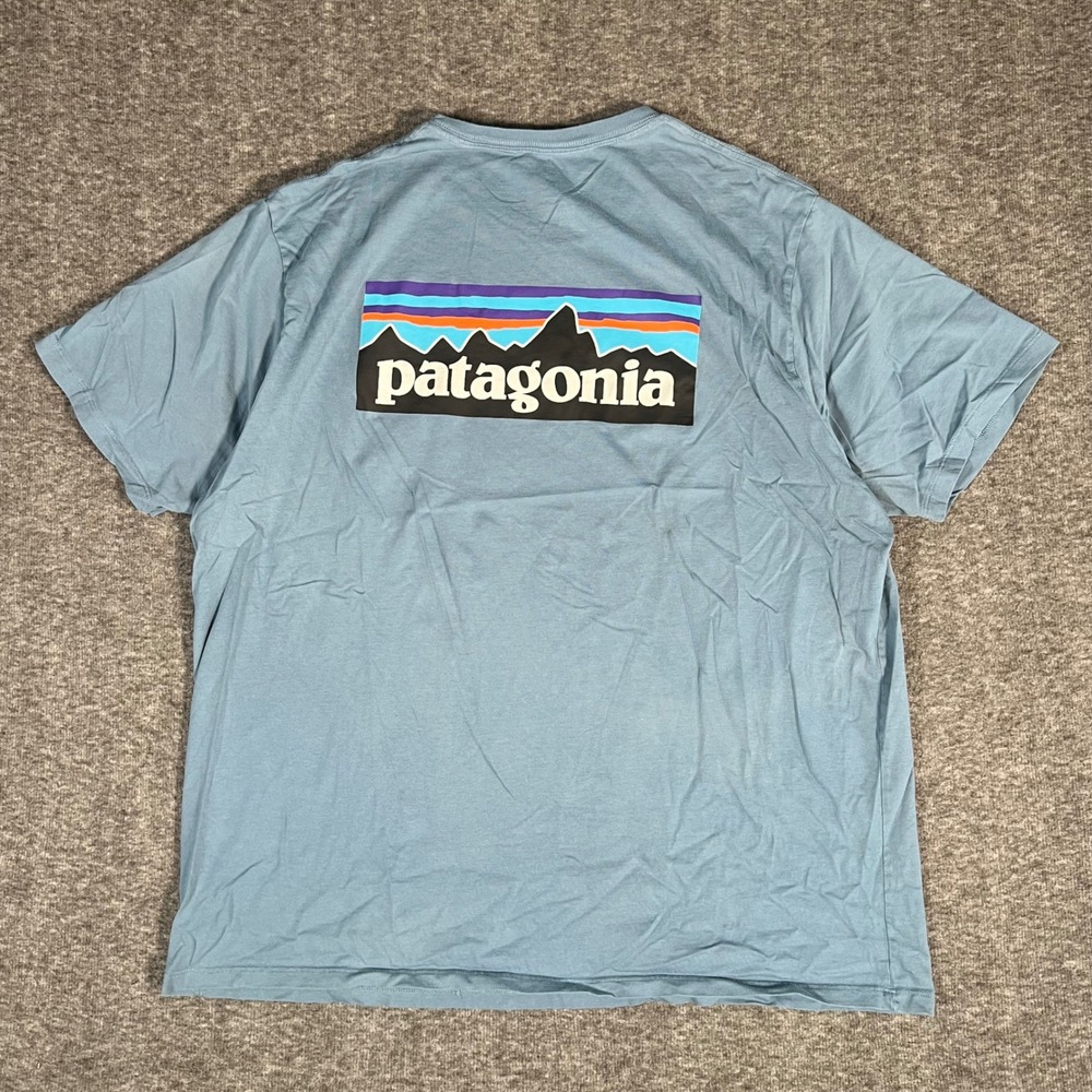 Patagonia Mens P-6 Logo Organic Cotton T-Shirt Blue XL Short Sleeve Crew Neck